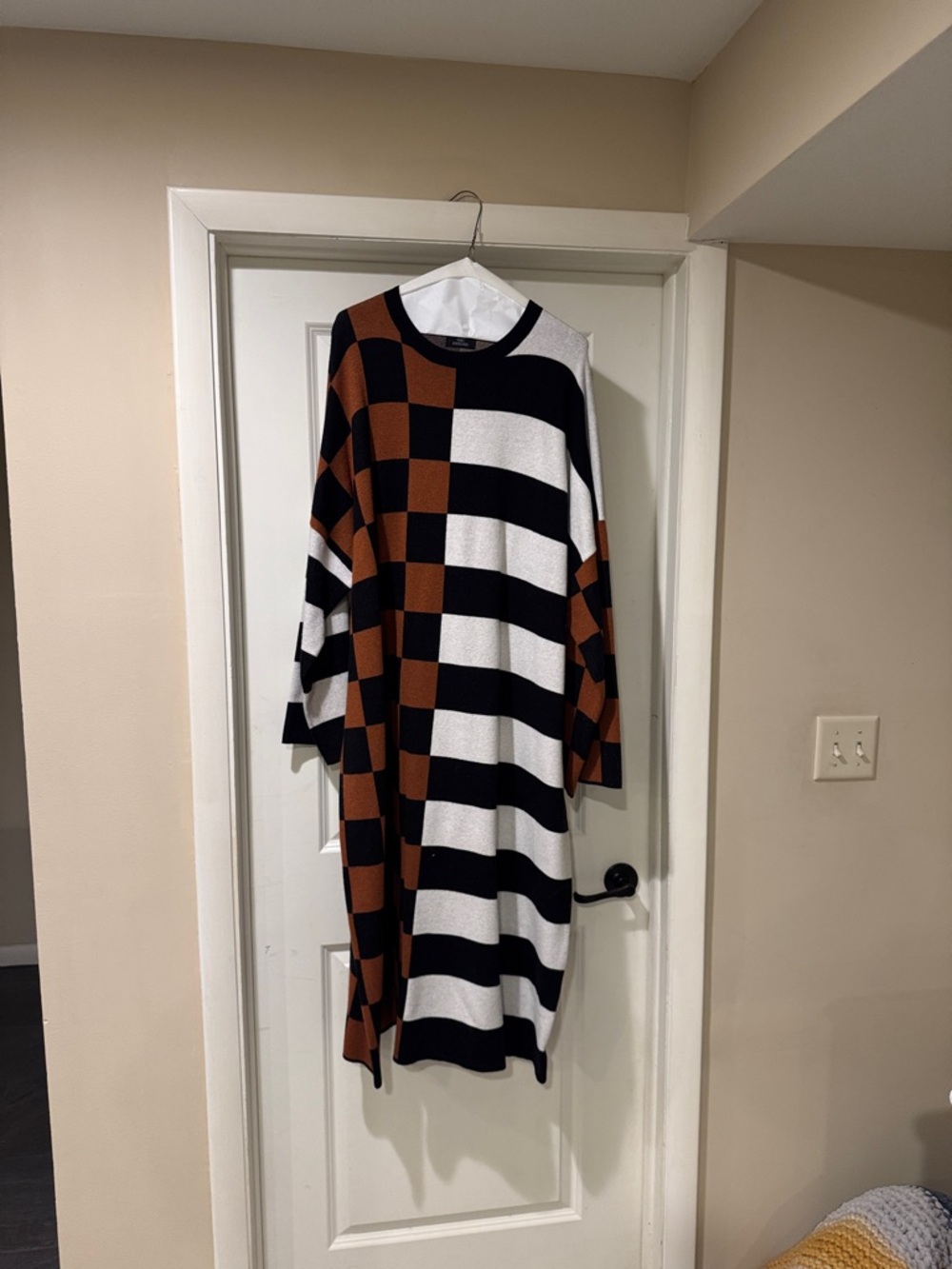 Dressed in LALA Brown Black White Striped & Checker Maxi Dress